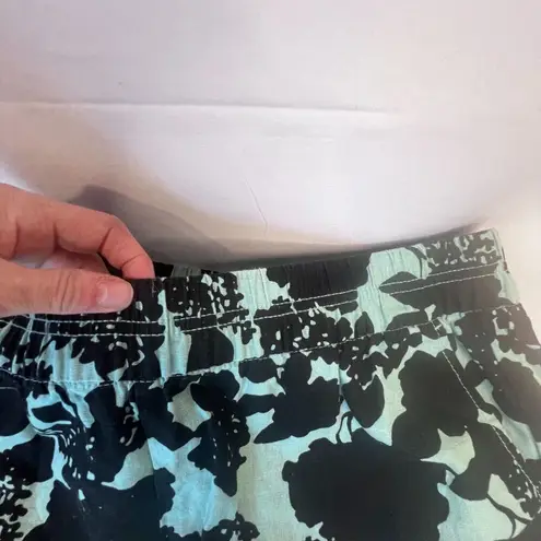 Peace & Pearls Black & Green Foliage Print Pull On Linen Cotton Shorts Sz Large