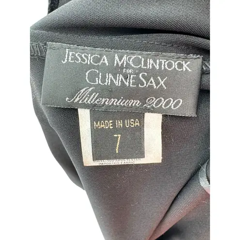 Jessica McClintock Gunne Sax Millennium 2000 Vtg Black Gown Sz 7 Gold Straps Y2K