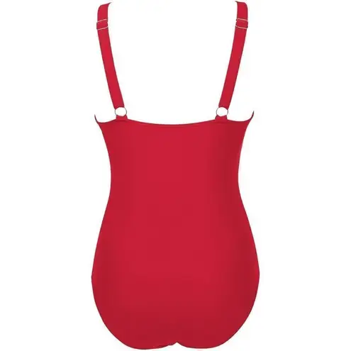 Lipstick Red Bright Cherry Mesh Plunge One Piece Swimsuit Medium