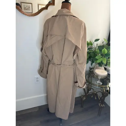 Longline Trench Coat Belted Button Front Overcoat Outerwear Neutral Beige Tan Size XL