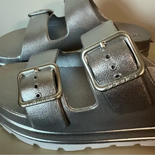JSlides Beach Slides Silver Metallic Sandals Size 9