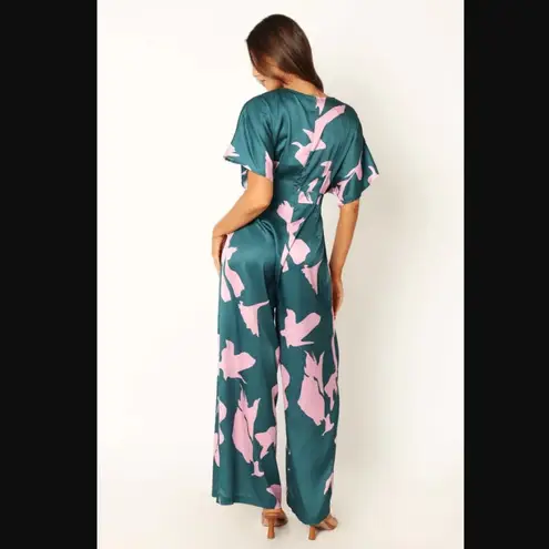 Petal and Pup Lilah Green Floral Satin Wide Leg Jumpsuit S