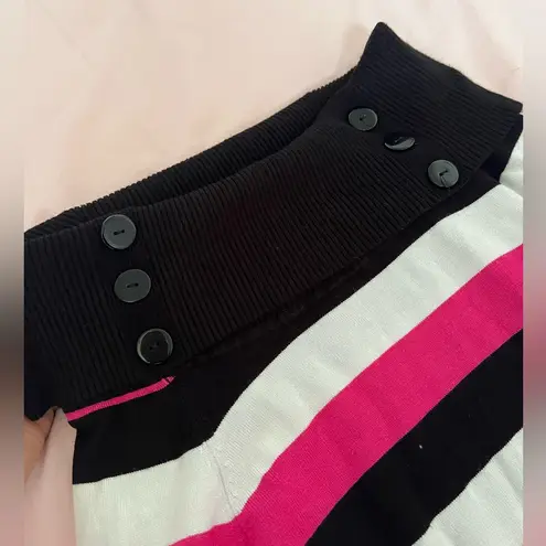 No Boundaries  Y2K Off-the-Shoulder Striped Sweater - Black, Pink, White