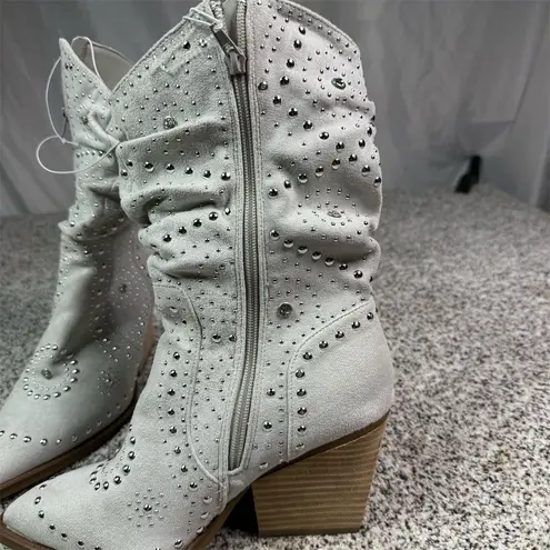 Very G Women's Beige Studded Mid-Calf Western Boots Size 9.5M