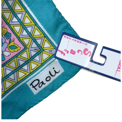 Vintage 80s Paoli Ditsy Floral Scarf Neck Tie Baby Blue Yellow