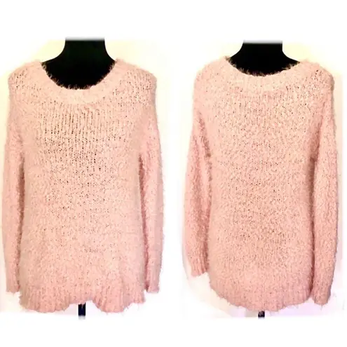 eyelash boat neck, super soft Cozy Pink Sweater by Rhapsody large loop
