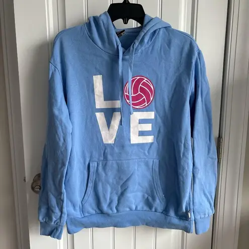 Blue Hoodie with Love Volleyball Design Size M
