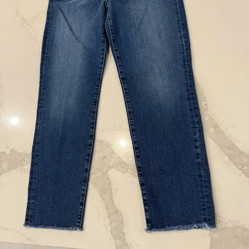 Edwin High Rise Slim Straight Ankle Crop Denim Jeans Raw Hem Womens 31 Blue Wash