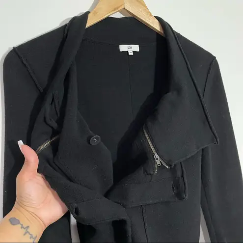 SOH Black Moto Cashmere/Cotton Blend Jacket/Cardigan With Leather Elbow Patch M Black Size M