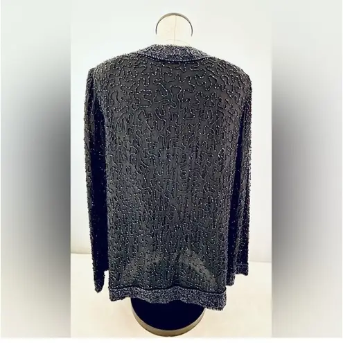 Laurence Kazar Vintage Black Sill Beaded Formal Jacket size Medium