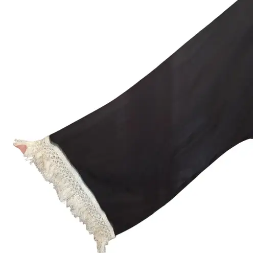 Avani Black Sheer Cream Fringe Tunic Top Cover up Resortwear Boho Western Fall Size XL