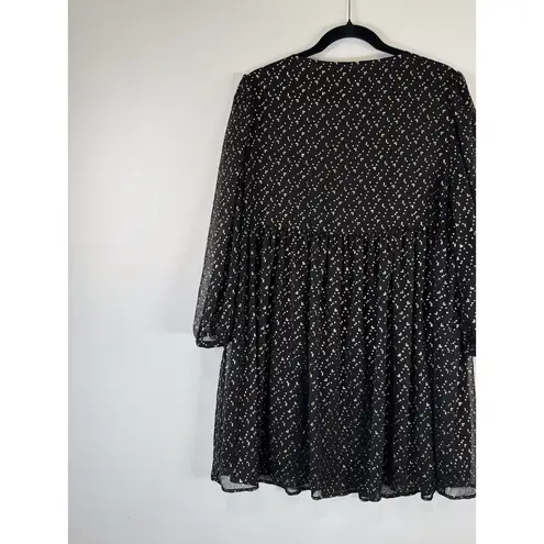 Sunday Best Women Dress Black Mini Jinx Sheer V Neck Long Sleeve Babydoll Medium