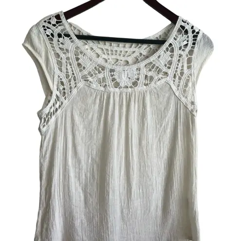 E & M Women Top S Ivory Crochet Bodice Cotton Cottagecore Fairy Boho Festival