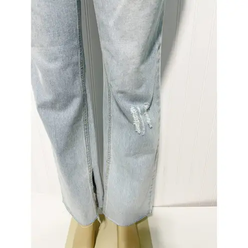 Avec Les Filles Jeans Straight Leg High Rise Jeans With Slit Hem Blue Size 28