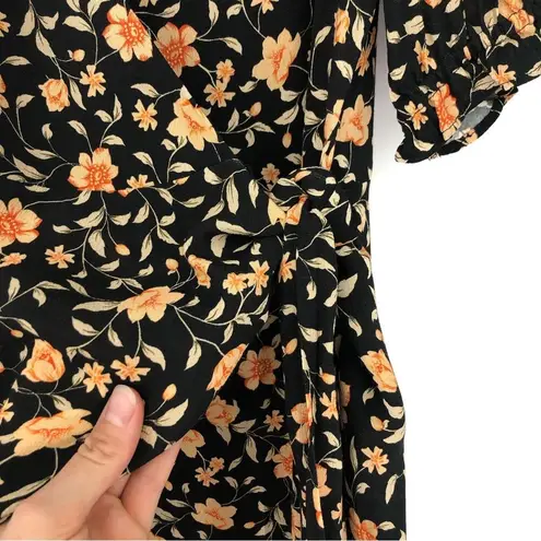 EVER NEW Hallie Wrap Floral Midi Dress Black Orange 4