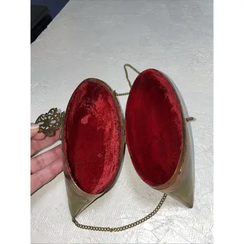 1930s Brass Pillow Purse – Velvet Trim Vintage Art Deco Evening Bag