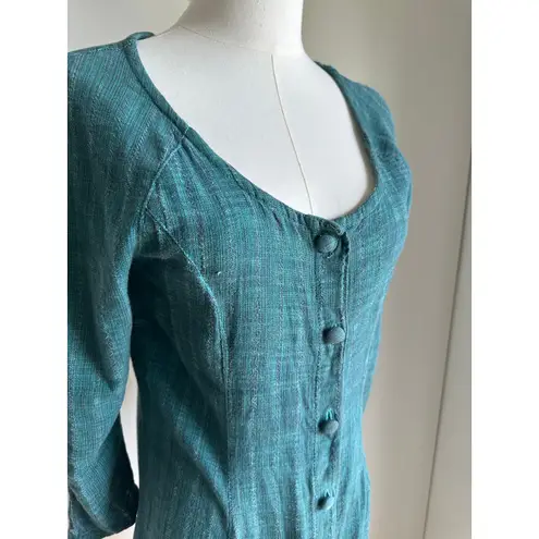 Vintage 90s cotton Dress Boho HIppie Folk Midi Fit Size Medium Green