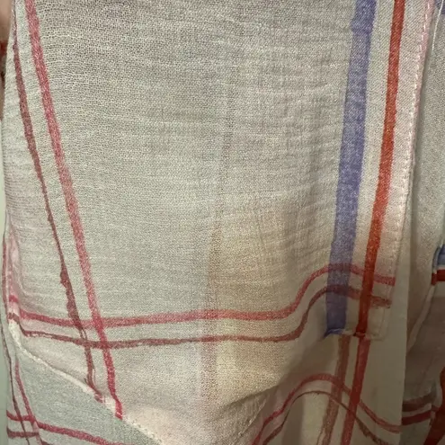 Holding Horses ANTHROPOLOGIE Medium Western Pink Plaid Sheer Blouse Top BOHO