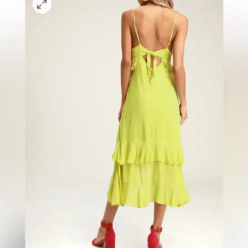 Lulus Island Time Lime Green ruffled midi dress beach vacation spring summer Size L