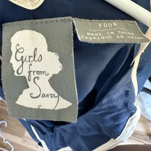 Girls From Savoy Mini Dress Size FOUR Dark Blue Halter Neck Flared Boho Chic