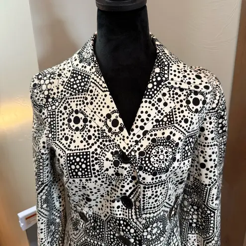 Trina Turk  Black White‎ Geometric Print Coat Dress Button Down Blazer Jacket 4