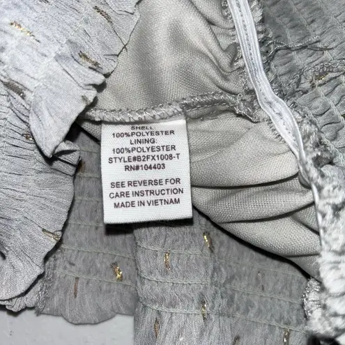 By The River Womens Gray Sheer Squared Neck Gold Speckle Crop Smocking Top small