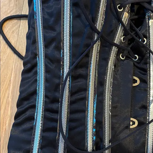 Shirley of Hollywood Corset Exposed Metal Rib Basque Size 32 Black