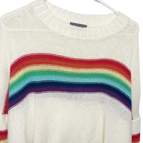 Wooden Ships  lightweight white sweater NWOT rainbow stripes