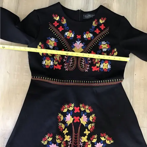 Lai Meng Five Cats Black Floral Embroidered 3/4 Sleeve Fit & Flare Dress Size XL