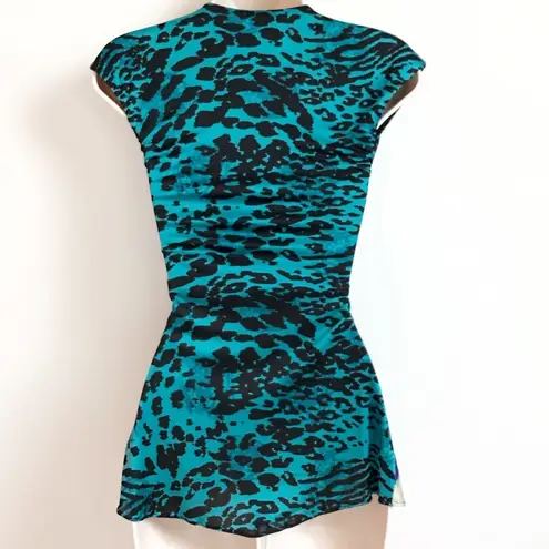 🆕 Sky stretchy silk cap sleeve pullover plunging v neck leopard animal… Size XS