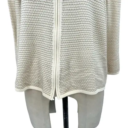 St. John Cream Ivory Stripe Knit Zip Front Sweater Jacket Size XL **Flawed