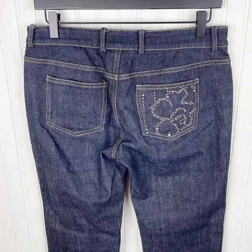 St. John  Dark Wash Denim Rhinestone Jewel Flower Back Pockets Women's Size 4