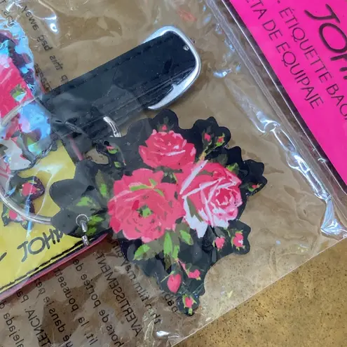 Betsey Johnson NWT  Luggage Tag + Keychain Set Yellow Hot Pink Roses Never Used