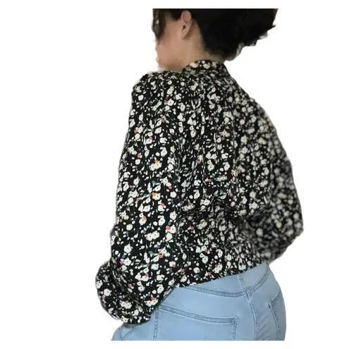 Eva Mendes Size Small long sleeve blouse multicolored top balloon sleeves Black