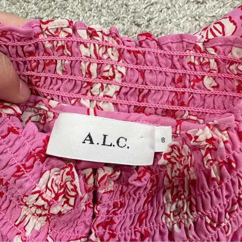 ALC Frank A.L.C 100% Silk Cody Floral Print Asymmetrical Halter Neck Midi Dress Pink 8