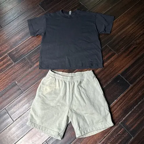 Los Angeles Apparel Drawstring waist heavy cotton shorts & tee shirt set crewnec