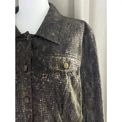 Birch Hill Jacket woman's XL Snakeskin Print Button Front Career Jacket Blazer Brown