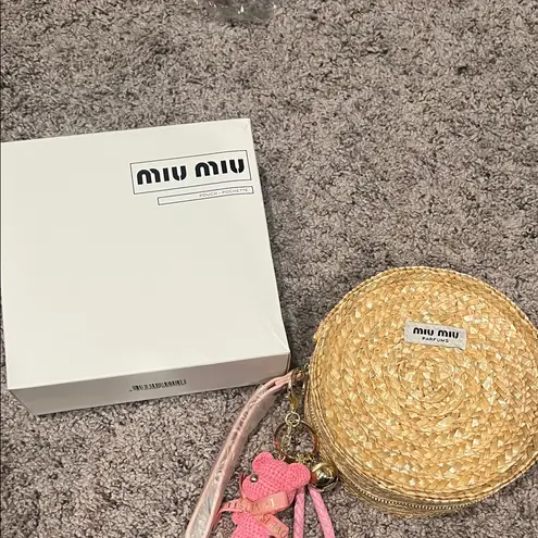 Miu Miu  Straw Circle Bag with Pink Bear Charm