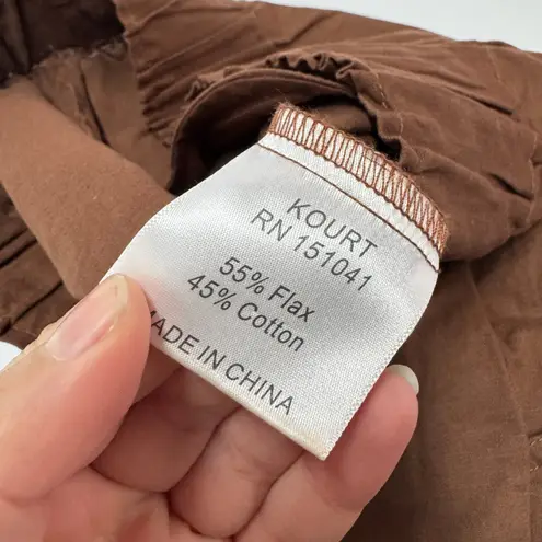 Kourt Pants Womens Medium Brown Flax Linen Wide Leg Crop Culottes