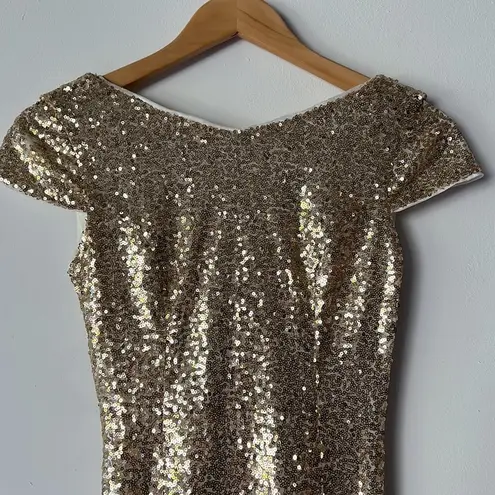 Beautifly Sequin Cowl Back Cap Sleeve Evening Gown Prom Dress in Gold Size US2