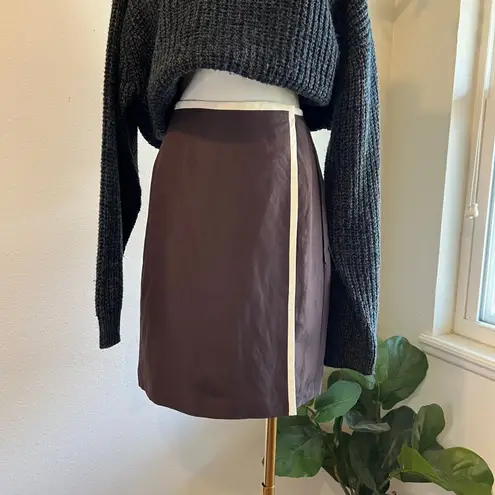 Oscar de la Renta Brown Silk White Wrap Skirt Linen Lined USA Skirt Size 4