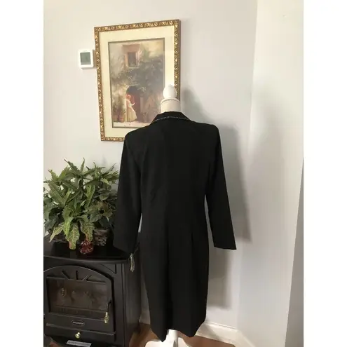 Bahari Group Womens Black Solid Polyester Buttons Front Long Overcoat Si… Size 10