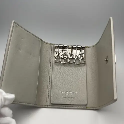Yves Saint Laurent Leather Key Case w/ Silver tone Hardware