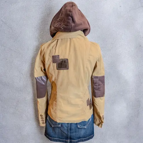 Vintage Y2K Garment Touch Corduroy Patchwork Brown Tan Hoodie Jacket Medium
