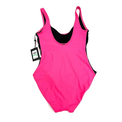 DKNY  NEON PINK Ruched Mesh-Contrast One-Piece Swimsuit 4 NWT $98