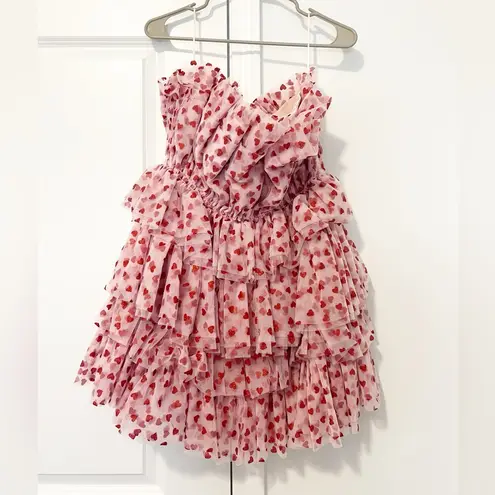 Mable Heartbreaker Strapless Pink Glitter Heart Ruffle Tulle Dress Size M