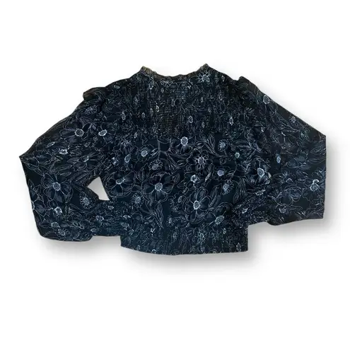 Allison New York black smocked sheer sleeve blouse top size Medium