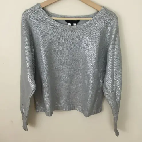 BCBGMAXAZRIA Silver Metallic Camille Knit Sweater