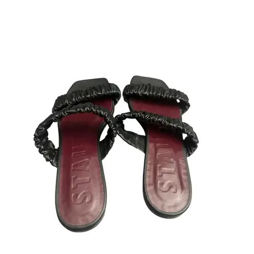 STAUD Maya Ruched Leather Slides Size 40 Slip Ons Square Toe