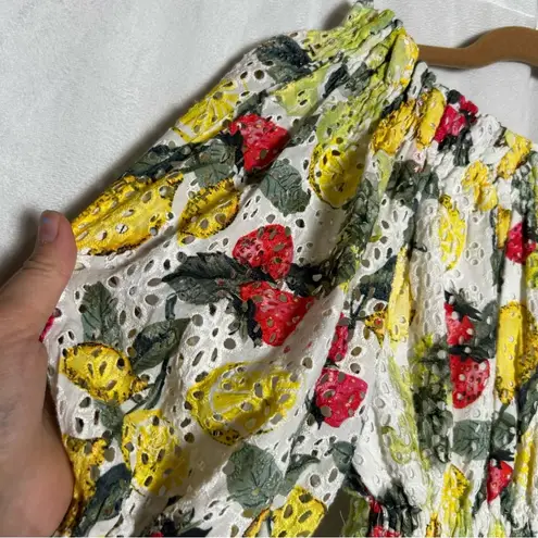 Seafolly Anthropologist Lemoncello Eyelet Puff Sleeve Fruit Print Cropped Shirt